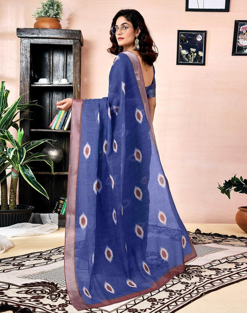 Vasthrlay Womens Printed Unstitched Dark Green Saree