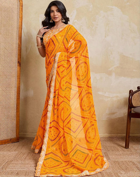 Vasthrlay Georgette Embroidery Unstitched Red Saree