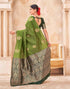 Vasthrlay Kanjivaram Jacquard Mehndi Green Saree With Unstitched Blouse Piece