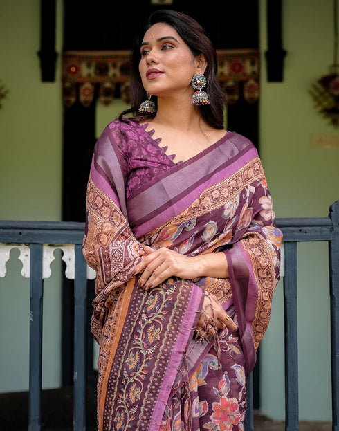 Vasthrlay Womens Printed Unstitched Light Green Saree