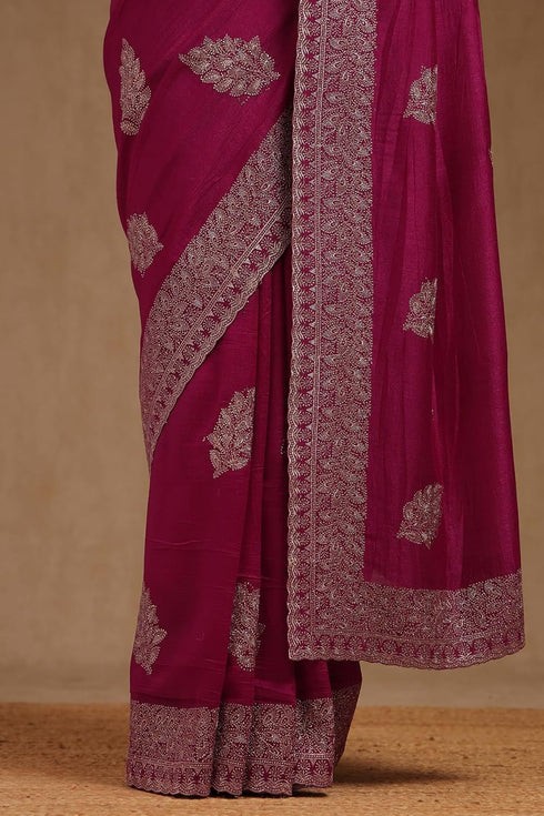 Vasthrlay Fuchsia Tussar Embroidered