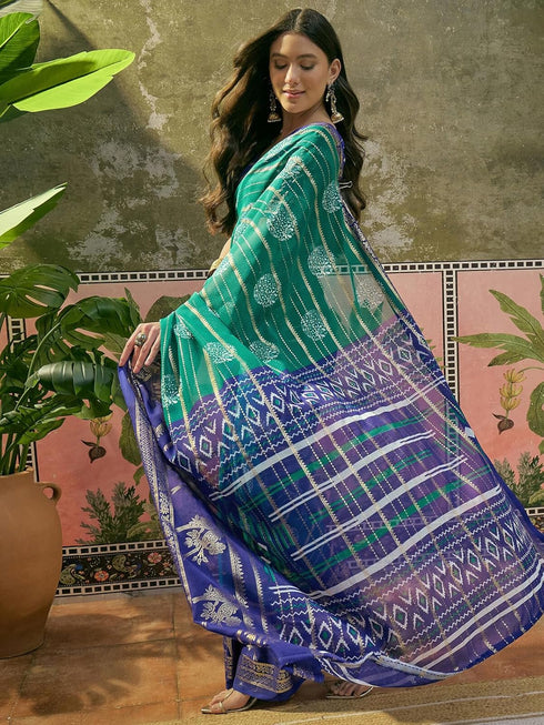 Vasthrlay Georgette Printed Unstitched Rani Pink Saree