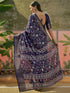 Vasthrlay Womens Printed Unstitched Navy Blue Saree