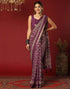 Vasthrlay Georgette Bandhani Wine Saree With Unstitched Blouse Piece