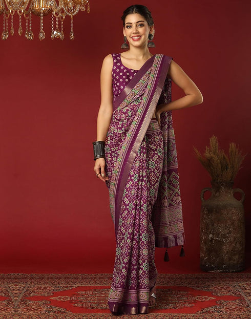 Vasthrlay Georgette Bandhani Unstitched Dark Green Saree