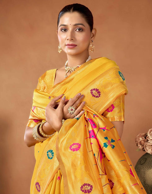 Vasthrlay Womens Paithani Unstitched Dark Green Saree