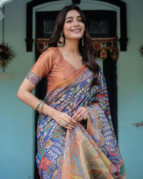 Vasthrlay Handloom Turquoise Paisley Saree