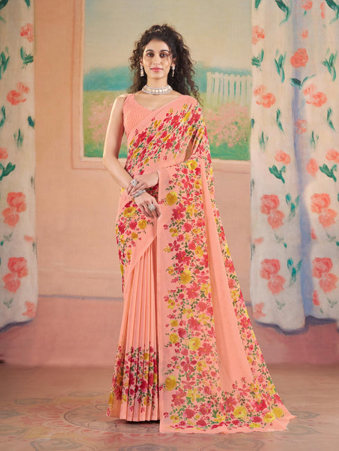 Vasthrlay Georgette Printed Unstitched Saree