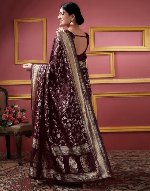 Vasthrlay Banarasi Jacquard Unstitched Yellow Saree