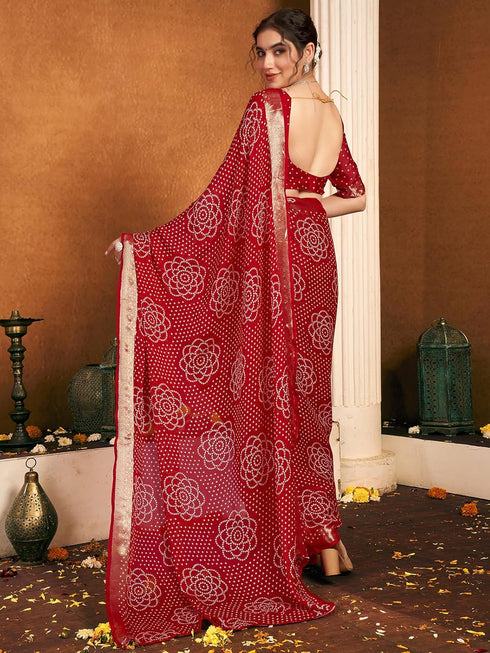 Vasthrlay Chiffon Bandhani Unstitched Rani Pink Saree