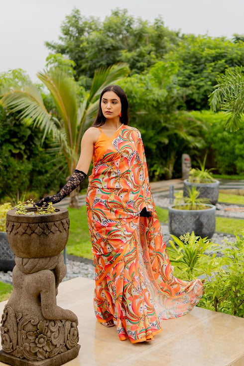 Vasthrlay Fashion Georgette Off Multicolor Ethnic Wear