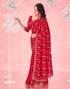 Vasthrlay Embroidery Scalloped Unstitched Red Saree