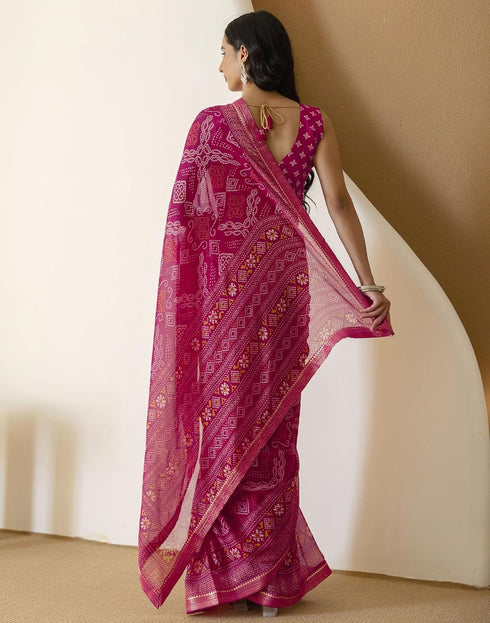 Vasthrlay Georgette Bandhani Unstitched Maroon Saree