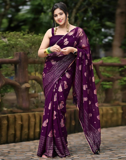Vasthrlay Georgette Printed Unstitched Red Saree