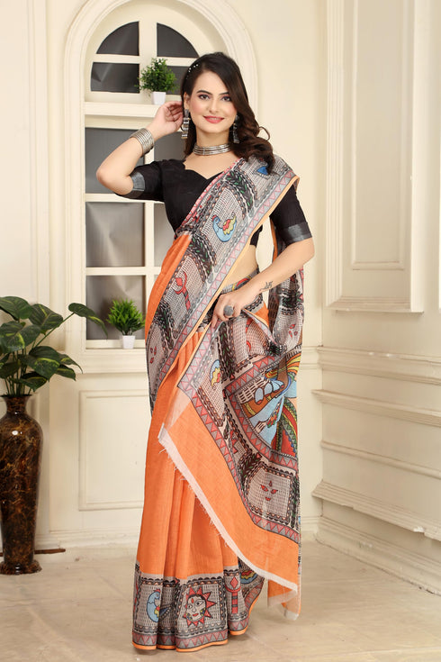 Vasthrlay Orange Unstitched Saree