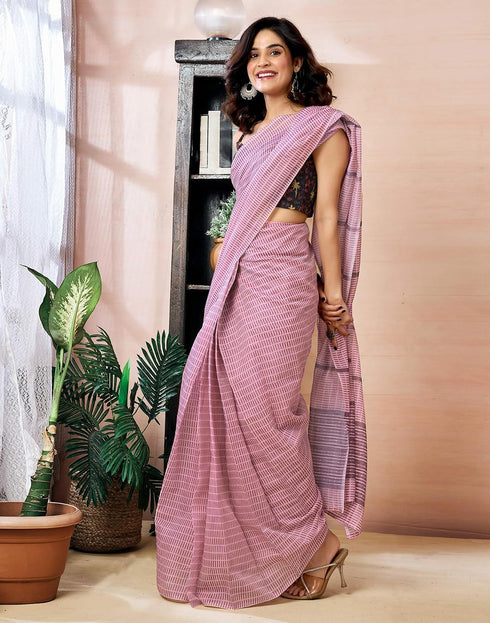 Vasthrlay Chanderi Printed Dusty Pink Saree With Unstitched Blouse Piece