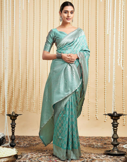 Vasthrlay Womens Banarasi Jacquard Sky Blue Saree