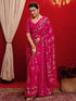 Vasthrlay Georgette Printed Dark Pink Saree With Unstitched Blouse Piece