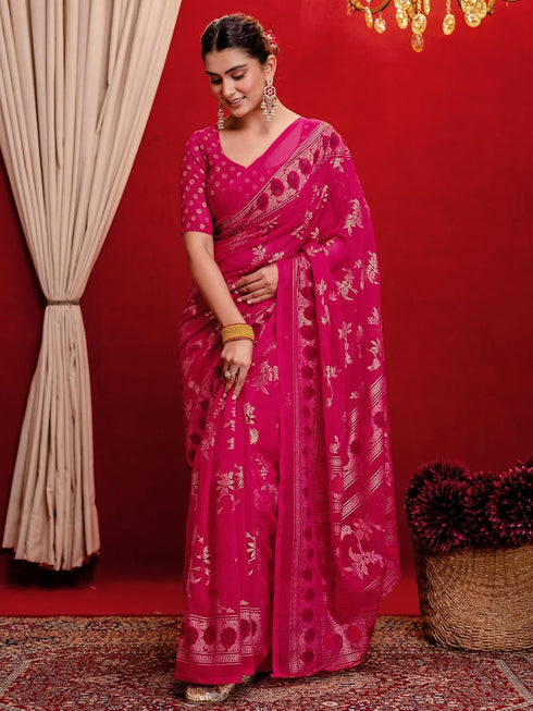 Vasthrlay Georgette Printed Unstitched Maroon Saree