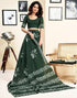 Vasthrlay Womens Printed Dark Green Saree With Unstitched Blouse Piece