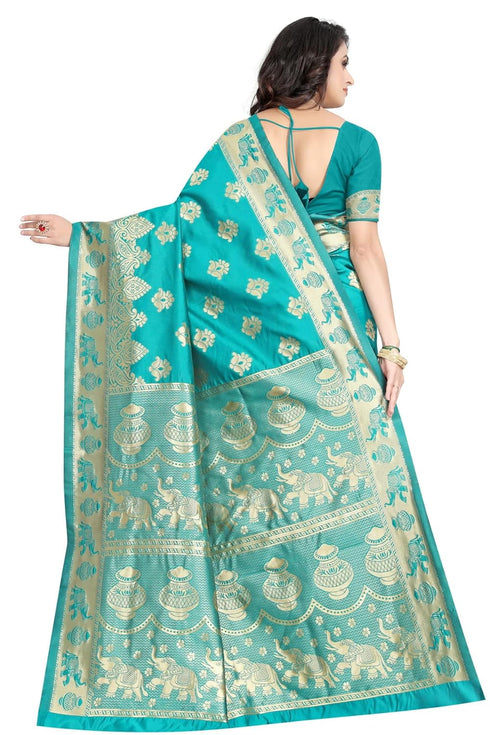 VasthrlayFirozi Green Kanjivaram Saree