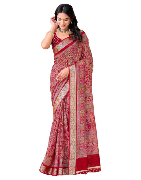 Vasthrlay Georgette Printed Unstitched Red Saree