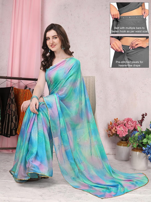 Vasthrlay Fashion Chiffon Chevron Printed Ethnic Wear