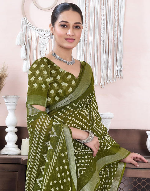 Vasthrlay Bandhani Printed Unstitched Yellow Saree