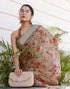 Vasthrlay Womens Printed Dark Beige Saree With Unstitched Blouse Piece