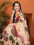 Vasthrlay Multicolour Leaf Print Organza Saree With Mustard Piping And Ruched Sleeveless Unstitched Blouse Piece