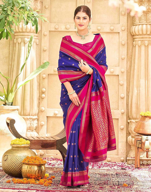 Vasthrlay Womens Paithani Unstitched Blue Saree