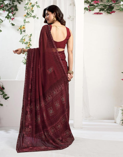Vasthrlay Georgette Printed Unstitched Maroon Saree