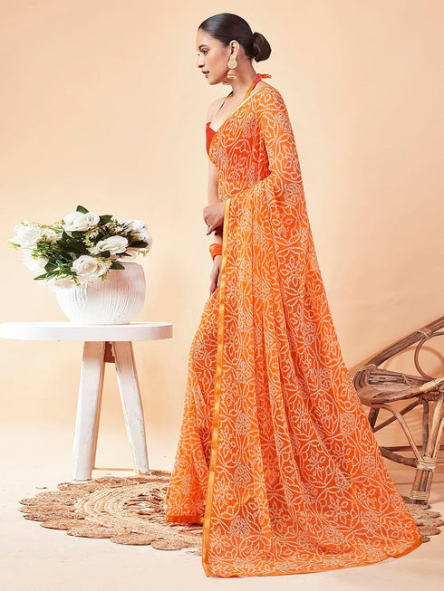 Vasthrlay Chiffon Bandhani Unstitched Peach Saree