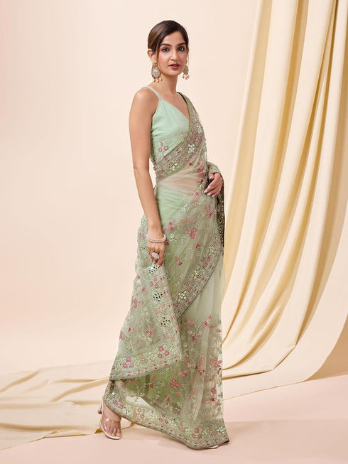 Vasthrlay Embroidery Unstitched Pistagreen Ethnic Wear