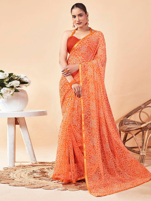 Vasthrlay Chiffon Bandhani Unstitched Peach Saree