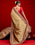 Vasthrlay Vichitra Embroidery Khaki Saree With Red Unstitched Blouse Piece
