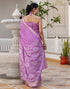 Vasthrlay Womens Striped Light Purple Saree With Unstitched Blouse Piece