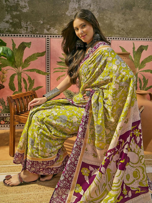 Vasthrlay Printed Yellow Saree