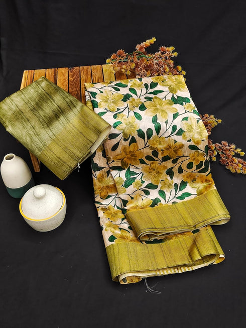 Vasthrlay Tussar Printed Contrast