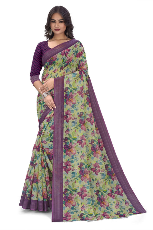 Vasthrlay Women's Cotton Kalamkari Wedding Saree With Blouse Piece