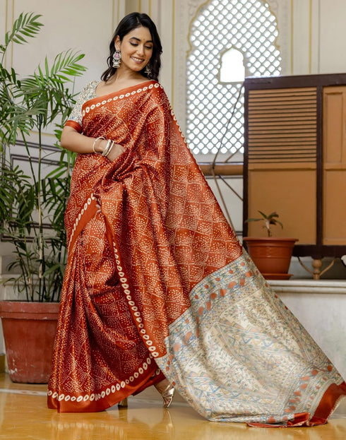 Vasthrlay Bandhani Printed Unstitched Wine Saree