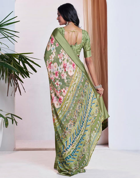 Vasthrlay Georgette Printed Unstitched Multicolor Saree