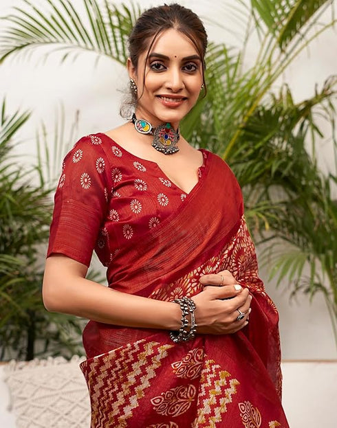 Siril Women'S Tassel & Printed Cotton Saree With Blouse