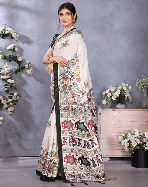 Vasthrlay Printed Unstitched Saree Az Ya Shaadi