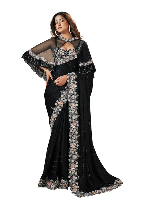 Vasthrlay Embroidery Siroski Unstitch Black Ethnic Wear