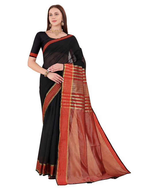 Vasthrlay Chanderi Unstitched Boarder Black Free Ethnic Wear
