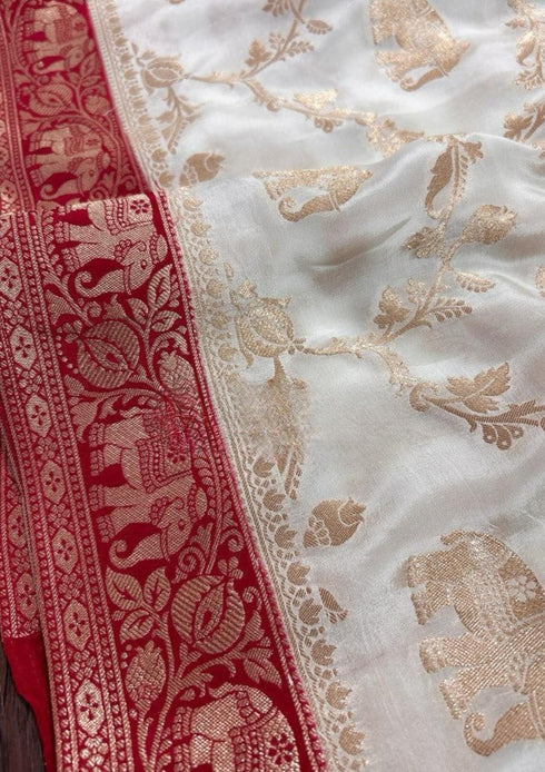 Vasthrlay Banarasi Elephant Unstitched Saree