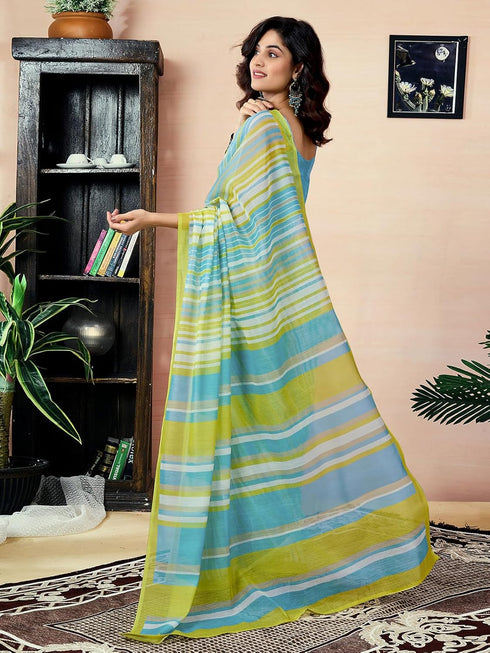 Vasthrlay Chanderi Printed Unstitched Teal Saree