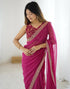 Vasthrlay Embroidery Georgette Black Saree With Unstitched Blouse Piece