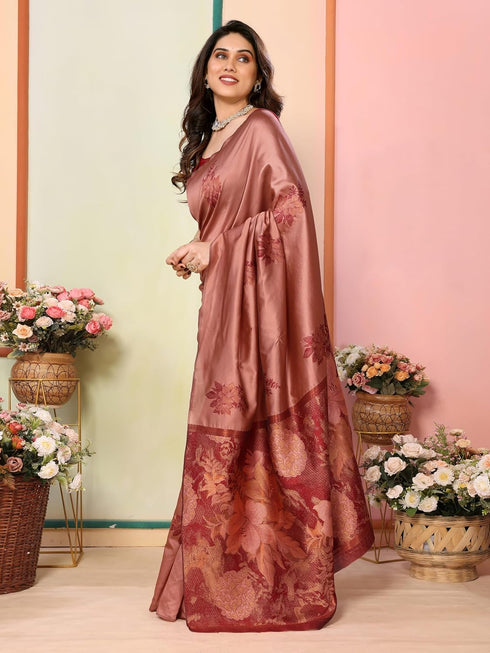 VasthrlayKanjivaram Banarasi Unstitched Mustard Free Ethnic Wear